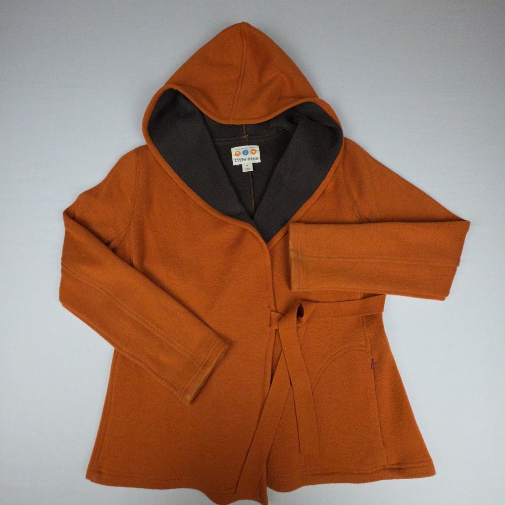 Title Nine Wrap It Up Wool Hoodie Wrap Sweater Jacket Womens M Orange 80% Wool